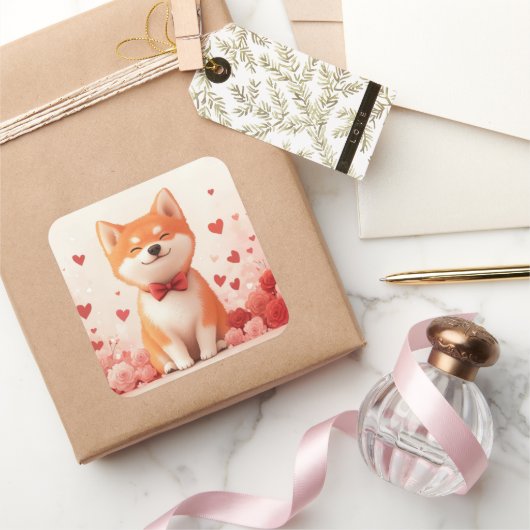 秋田バラ付き – バレンタインデー スクエアシール (ギフト)