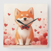 秋田バラ付き – バレンタインデー スクエア壁時計 (正面)