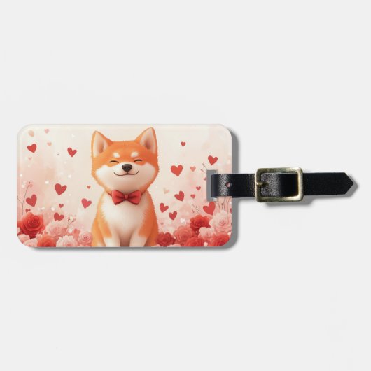 秋田バラ付き – バレンタインデー ラゲッジタグ (正面横)