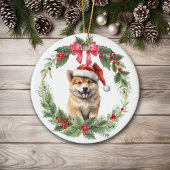 秋田パピードグレッドボウホリーリース セラミックオーナメント