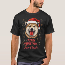 秋田パーソナライズされた犬がサンタを愛するクリスマス Tシャツ