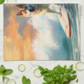 秋田ビーチサーフィン絵を描ズ キッチンタオル (折り畳み)