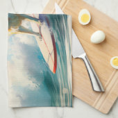 秋田ビーチサーフィン絵を描ズ キッチンタオル (四つ折り)