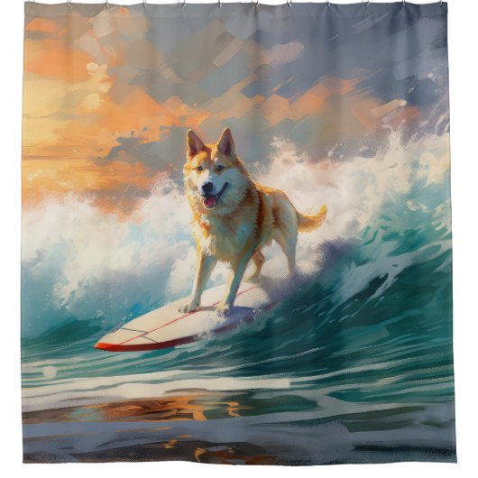 秋田ビーチサーフィン絵を描ズ シャワーカーテン (正面)