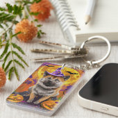 秋田不気味ハロウィンの魔女とカボチャ キーホルダー (正面右)