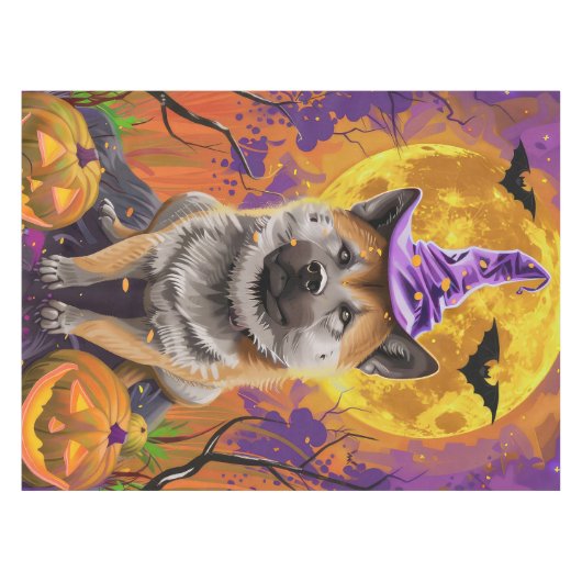 秋田不気味ハロウィンの魔女とカボチャ テーブルクロス (正面(横))