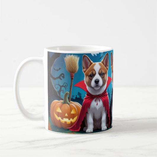 秋田犬かぼちゃハロウィンおもしろい コーヒーマグカップ (左)