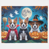 秋田犬かぼちゃハロウィンおもしろい フリースブランケット (正面(横))