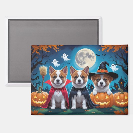 秋田犬かぼちゃハロウィンおもしろい マグネット (正面/裏面)