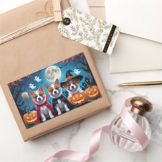 秋田犬かぼちゃハロウィンおもしろい 長方形シール (ギフト)