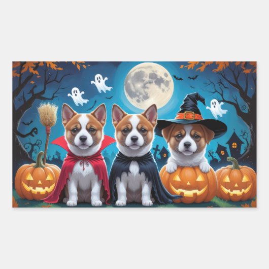 秋田犬かぼちゃハロウィンおもしろい 長方形シール (正面)