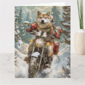 秋田犬がオートバイクリスマスにライディング カード (正面)