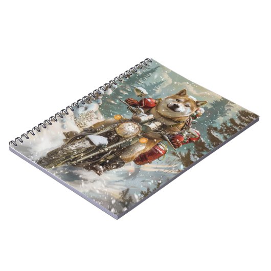 秋田犬がオートバイクリスマスにライディング ノートブック (左側)