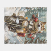 秋田犬がオートバイクリスマスにライディング フリースブランケット (正面(横))