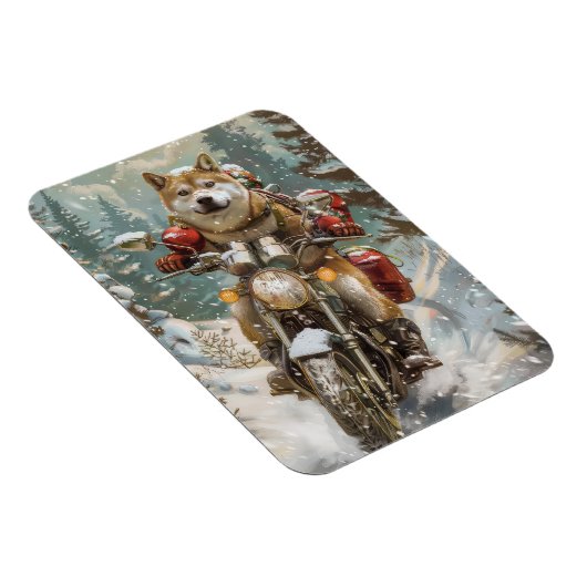 秋田犬がオートバイクリスマスにライディング マグネット (右側)