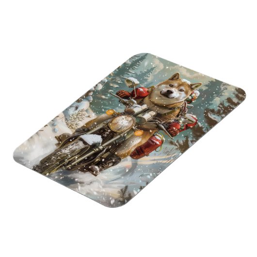 秋田犬がオートバイクリスマスにライディング マグネット (左側)