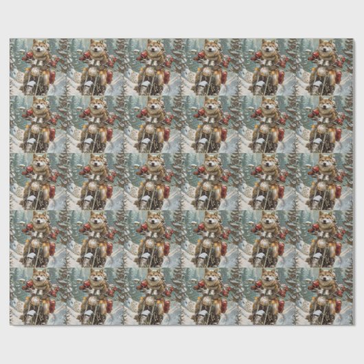 秋田犬がオートバイクリスマスにライディング ラッピングペーパー (フラット)