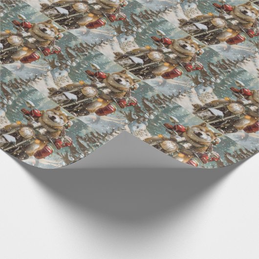 秋田犬がオートバイクリスマスにライディング ラッピングペーパー (角)