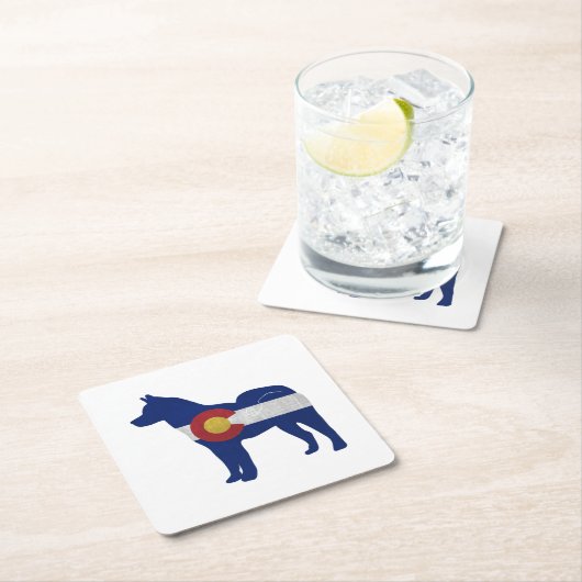 秋田犬がシルエット・コロラド州旗 スクエアペーパーコースター (インサイチュ)