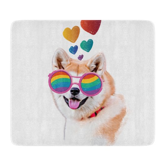 秋田犬とハートバレンタインデー カッティングボード (正面)