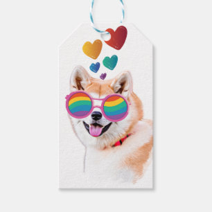 秋田犬とハートバレンタインデー ギフトタグ