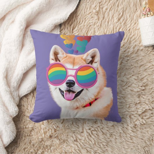 秋田犬とハートバレンタインデー クッション (ブランケット)