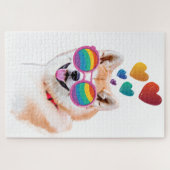 秋田犬とハートバレンタインデー ジグソーパズル (横)