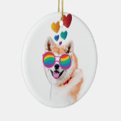 秋田犬とハートバレンタインデー セラミックオーナメント (右)