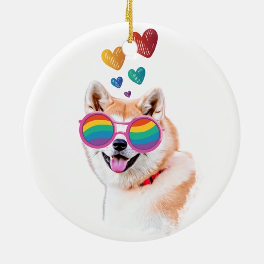 秋田犬とハートバレンタインデー セラミックオーナメント (裏面)