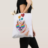 秋田犬とハートバレンタインデー トートバッグ (クローズアップ)