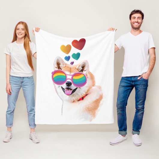 秋田犬とハートバレンタインデー フリースブランケット (インサイチュ)