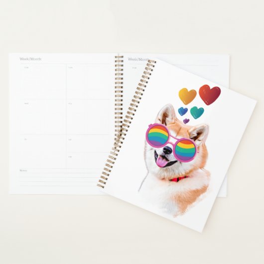 秋田犬とハートバレンタインデー プランナー手帳 (ディスプレー)