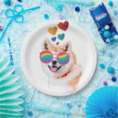 秋田犬とハートバレンタインデー ペーパープレート (パーティー)