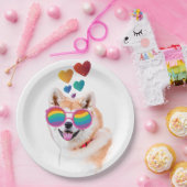 秋田犬とハートバレンタインデー ペーパープレート (パーティー)