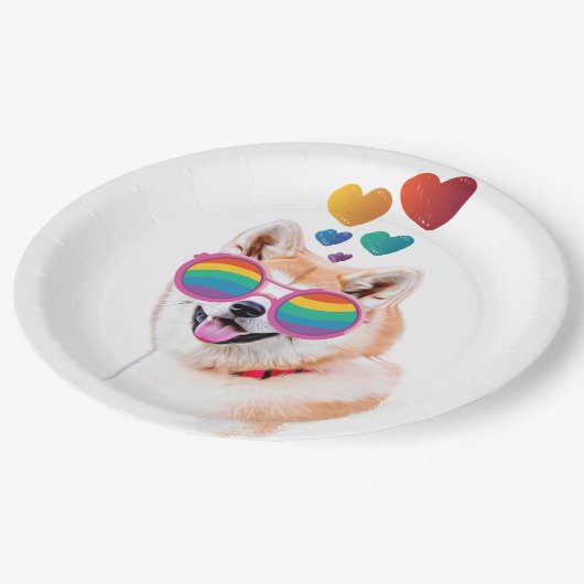 秋田犬とハートバレンタインデー ペーパープレート (アングル)