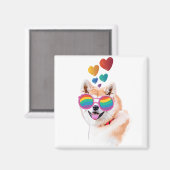 秋田犬とハートバレンタインデー マグネット (正面/裏面)