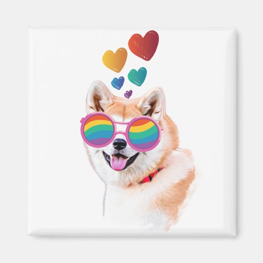 秋田犬とハートバレンタインデー マグネット (正面)