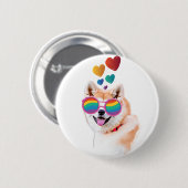 秋田犬とハートバレンタインデー 缶バッジ (正面&裏面)