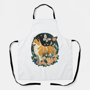 秋田犬と花蝶Tシャツ エプロン