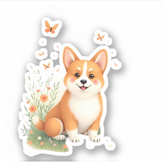 秋田犬と花蝶Tシャツ シール (正面)