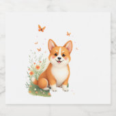 秋田犬と花蝶Tシャツ スパークリングワインラベル (シングルラベル)