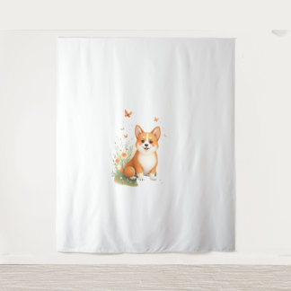 秋田犬と花蝶Tシャツ タペストリー