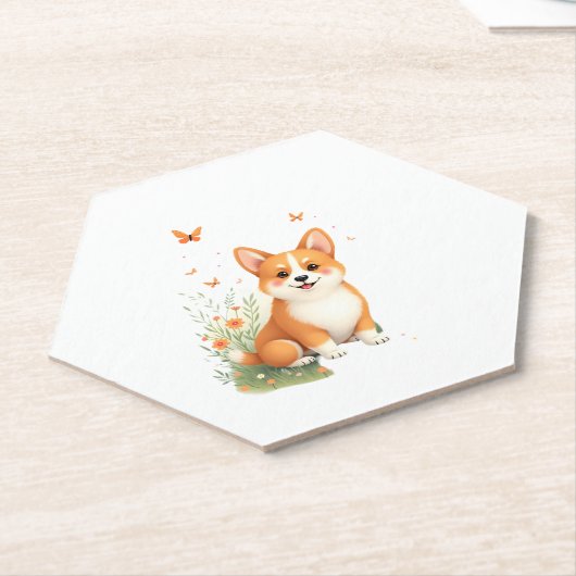 秋田犬と花蝶Tシャツ ペーパーコースター (アングル)