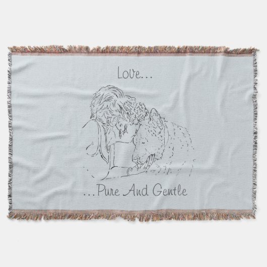 秋田犬に接吻する女の子の柔らかい愛情のあるスケッチ スローブランケット (正面)