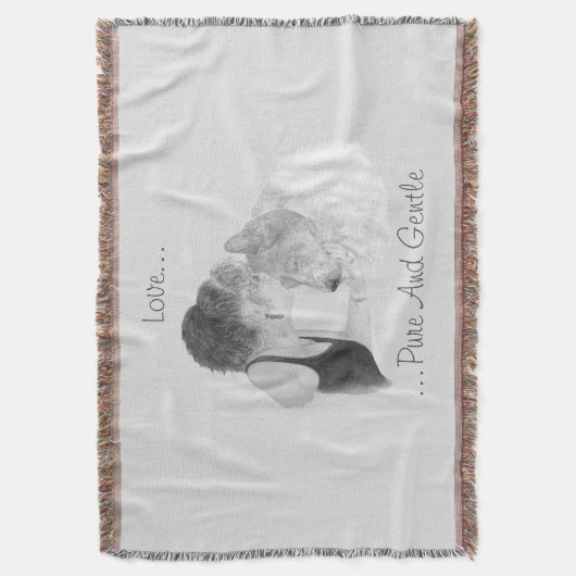 秋田犬に接吻する女の子の柔らかい愛情のあるスケッチ スローブランケット (正面縦)