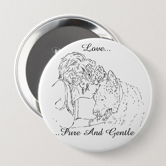 秋田犬に接吻する女の子の柔らかい愛情のあるスケッチ 缶バッジ (正面&裏面)