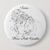 秋田犬に接吻する女の子の柔らかい愛情のあるスケッチ 缶バッジ (正面)