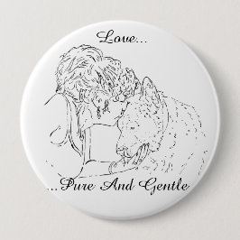 秋田犬に接吻する女の子の柔らかい愛情のあるスケッチ 缶バッジ