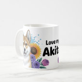 秋田犬のひまわり&バラ コーヒーマグカップ (正面左)
