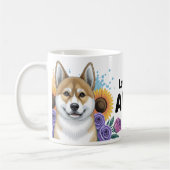 秋田犬のひまわり&バラ コーヒーマグカップ (左)